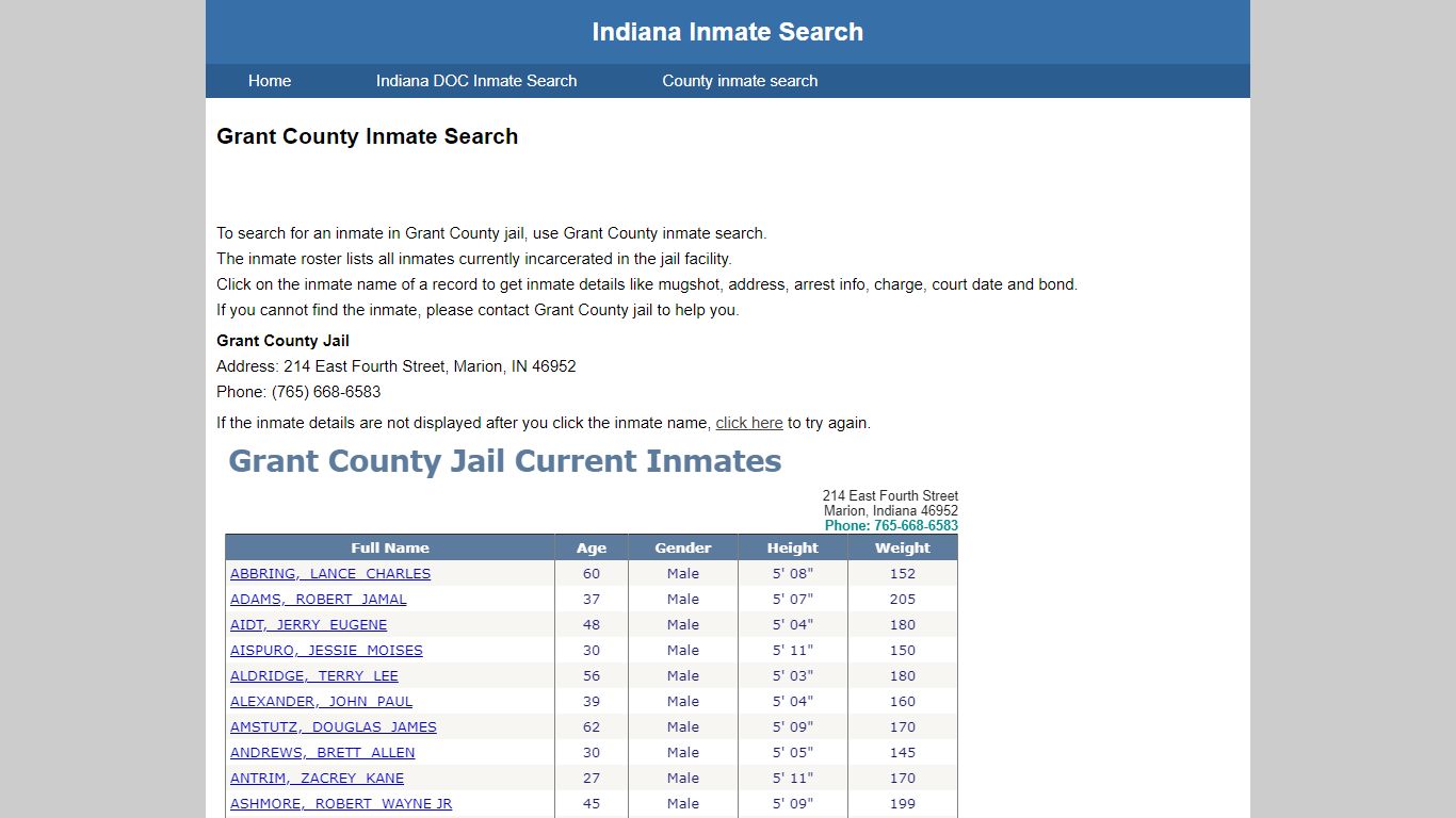 Grant County Jail Inmate Search - Indiana Inmate Search